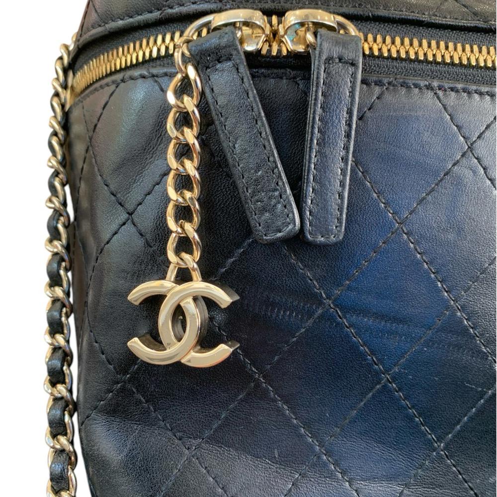 Chanel Black Leather Quilted Vanity Bag