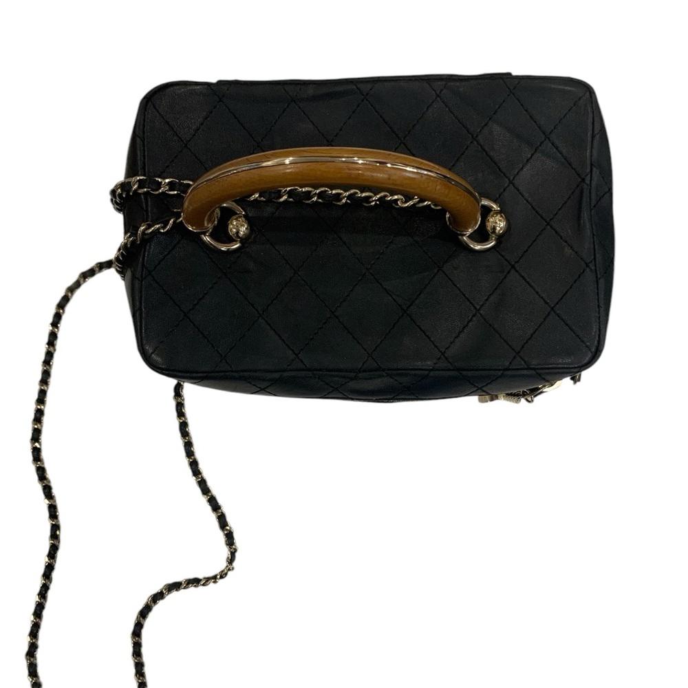Chanel Black Leather Quilted Vanity Bag