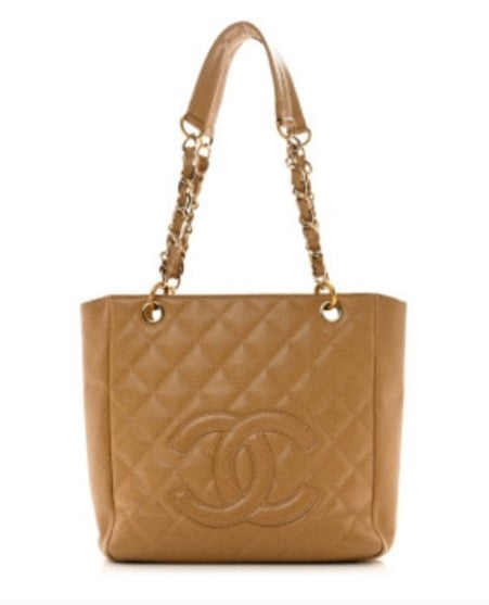 Chanel Vintage Beige Caviar Leather Shoulder Bag