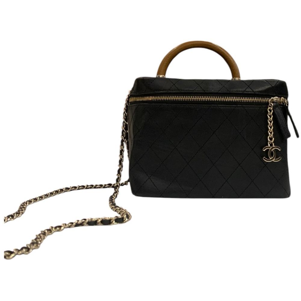 Chanel Black Leather Quilted Vanity Bag