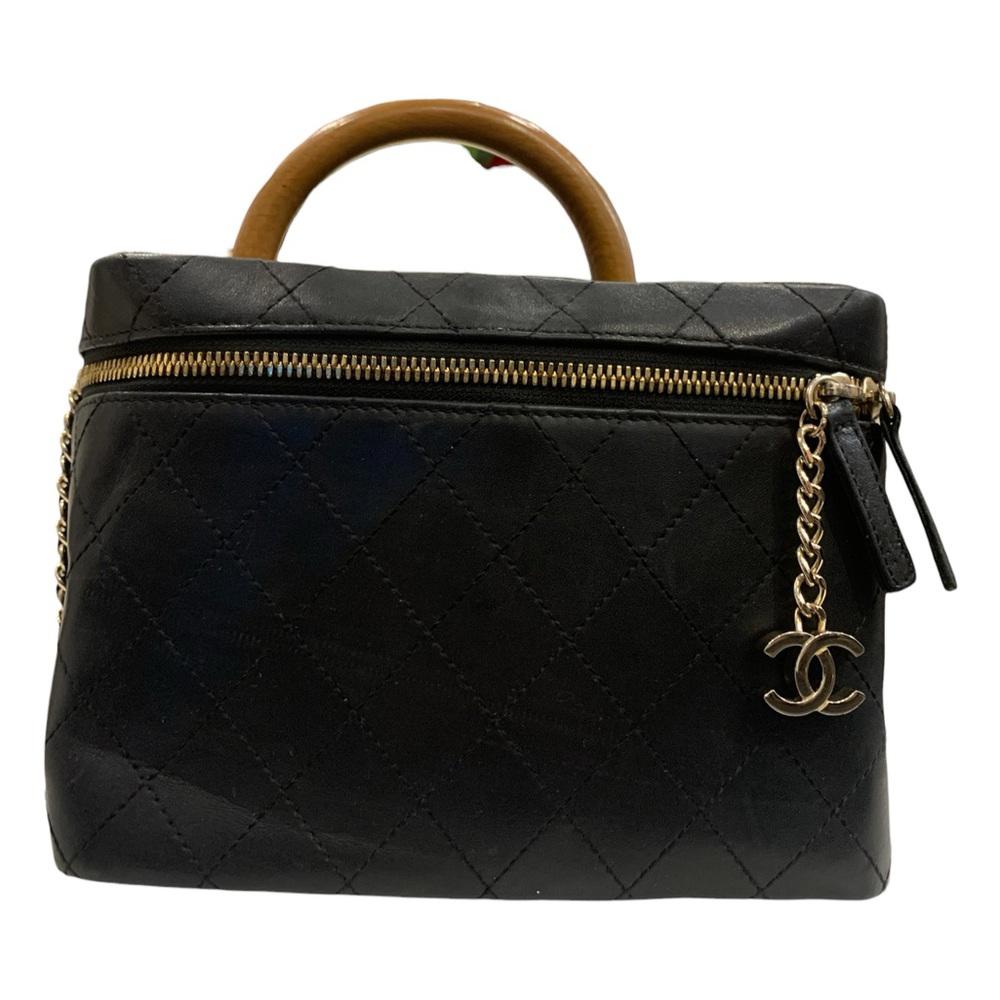 Chanel Black Leather Quilted Vanity Bag