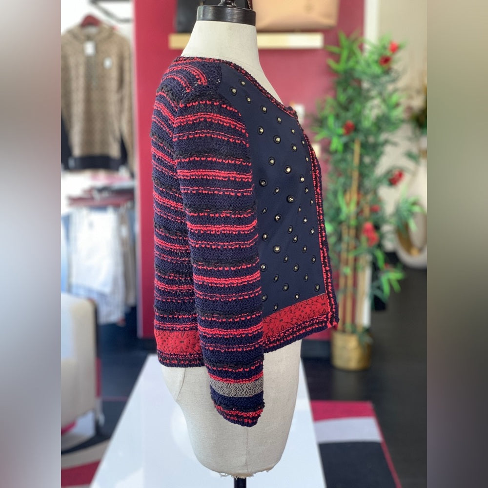 Sachem + Babi Navy Red Rhinestone Knit Sweater