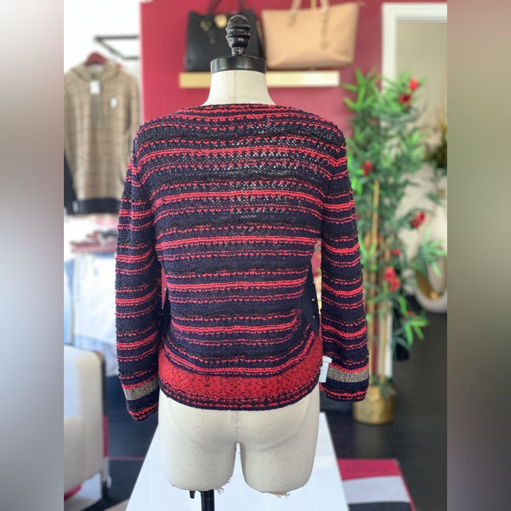 Sachem + Babi Navy Red Rhinestone Knit Sweater