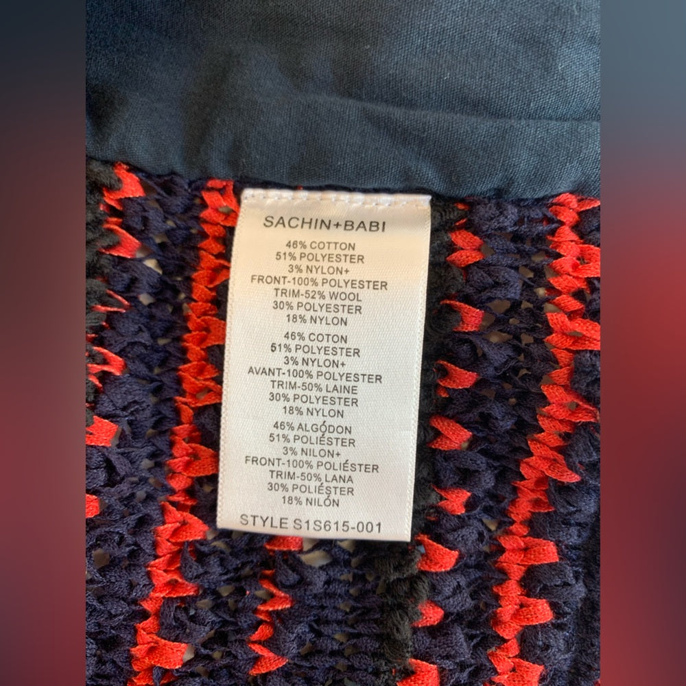 Sachem + Babi Navy Red Rhinestone Knit Sweater