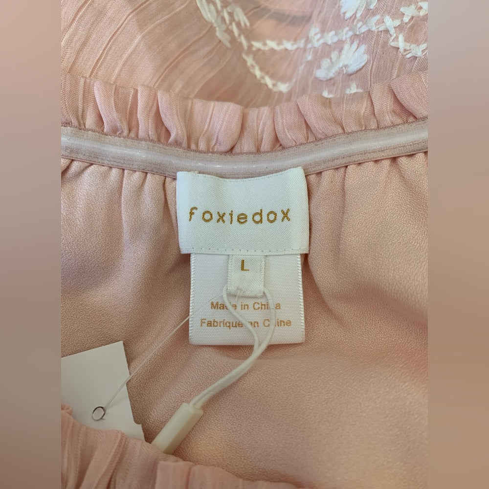 Foxiedox Pink White Embroided Off Shoulder Dress