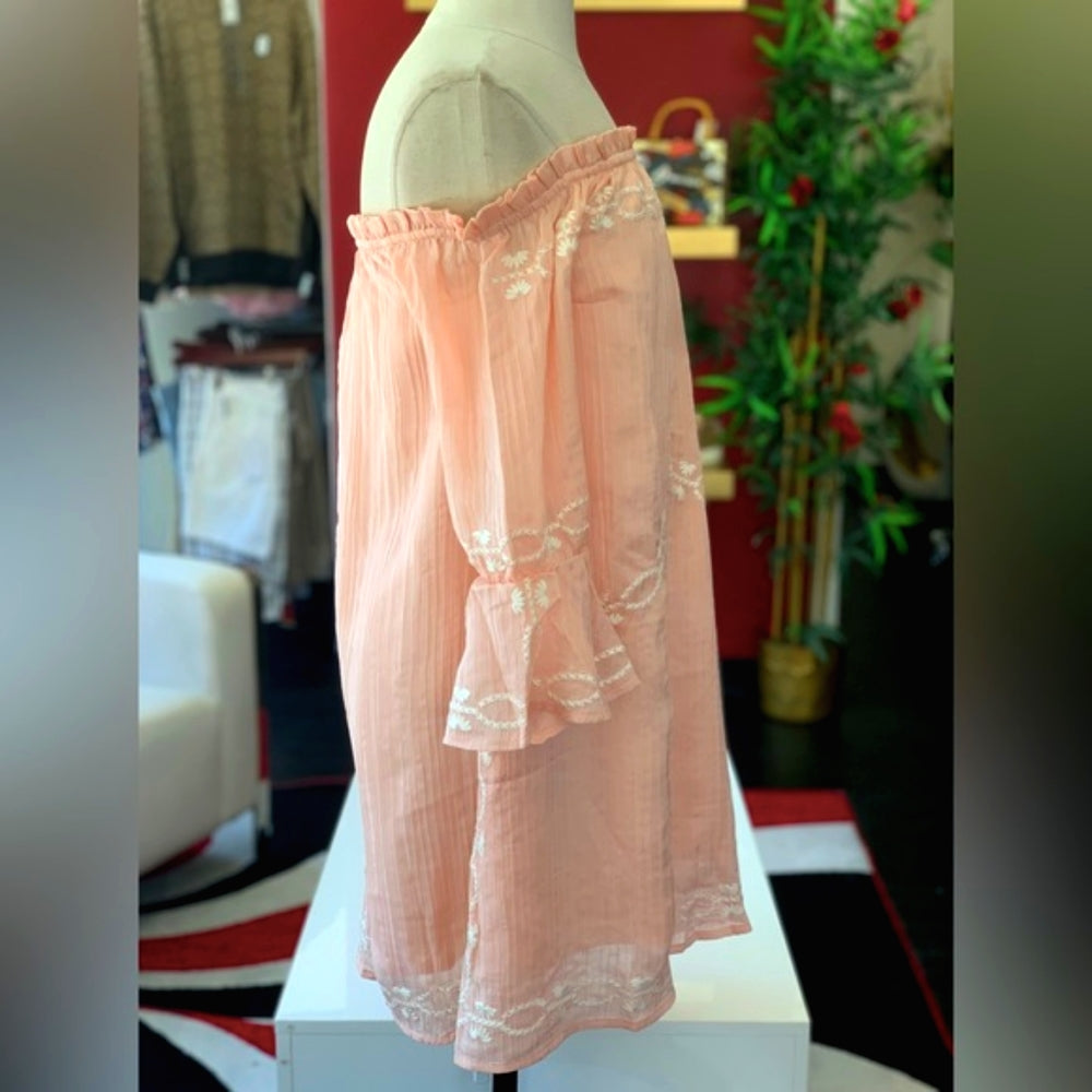 Foxiedox Pink White Embroided Off Shoulder Dress