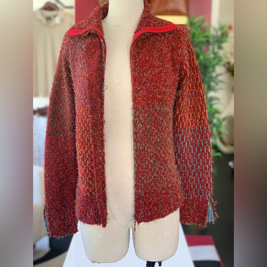 Curio Red Blue Texture Pullover Sweater