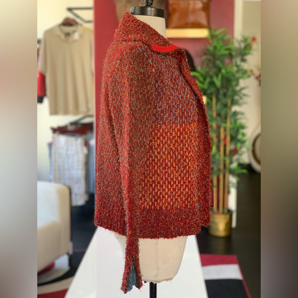 Curio Red Blue Texture Pullover Sweater