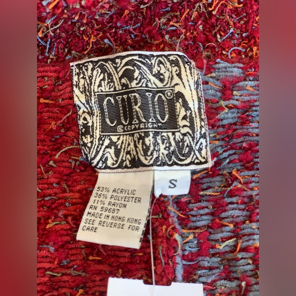 Curio Red Blue Texture Pullover Sweater