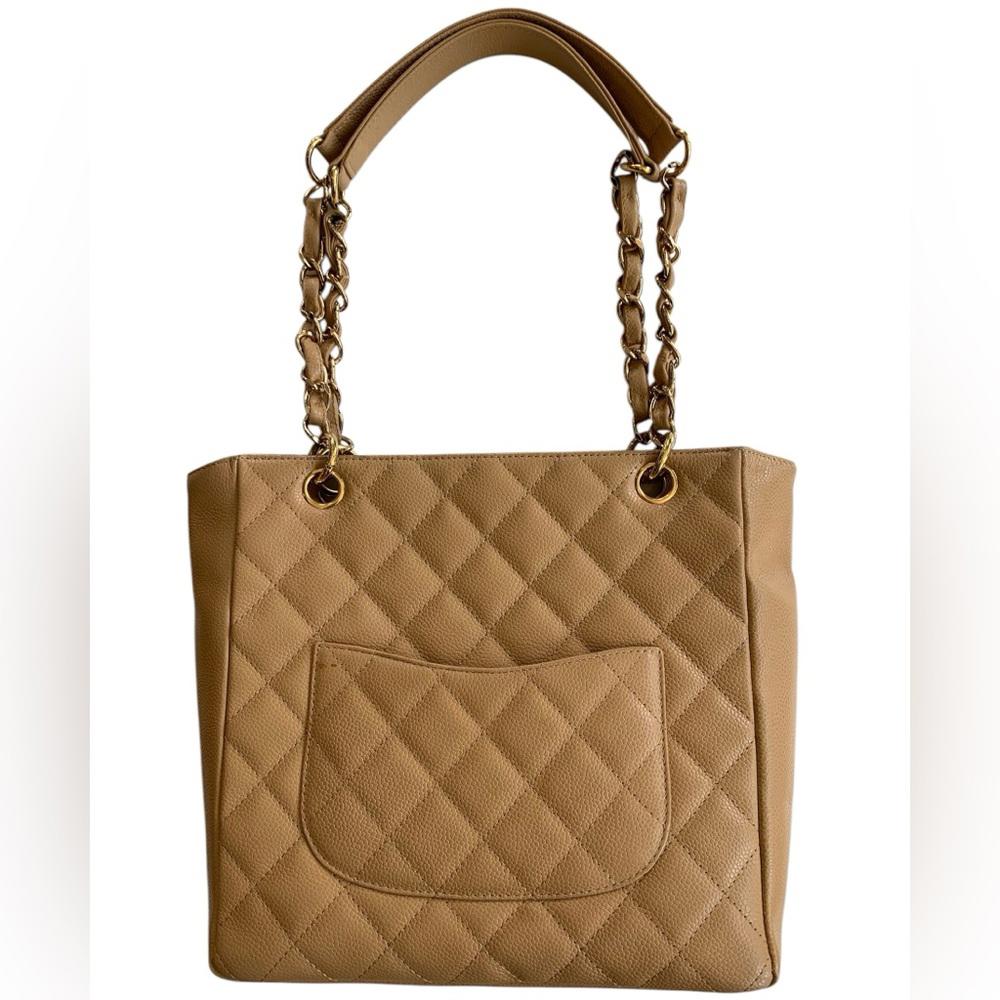 Chanel Vintage Beige Caviar Leather Shoulder Bag