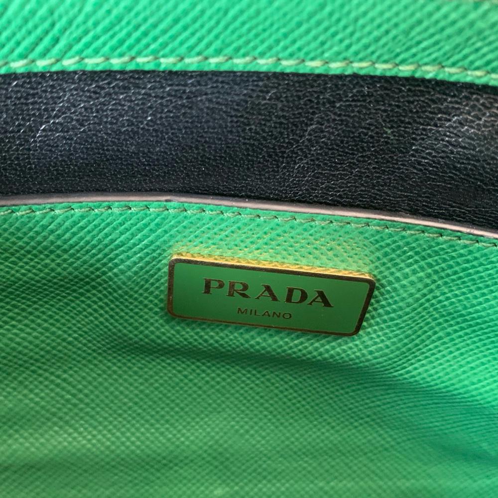 Prada Green Saffiano Cuir Leather Studded Satchel