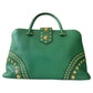 Prada Green Saffiano Cuir Leather Studded Satchel