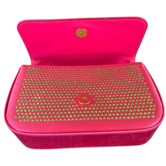 Versace Pink and Gold Virtus Crystal Embellished Shoulder Bag
