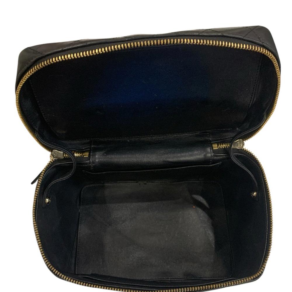 Chanel Black Leather Quilted Vanity Bag