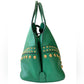 Prada Green Saffiano Cuir Leather Studded Satchel