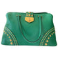 Prada Green Saffiano Cuir Leather Studded Satchel