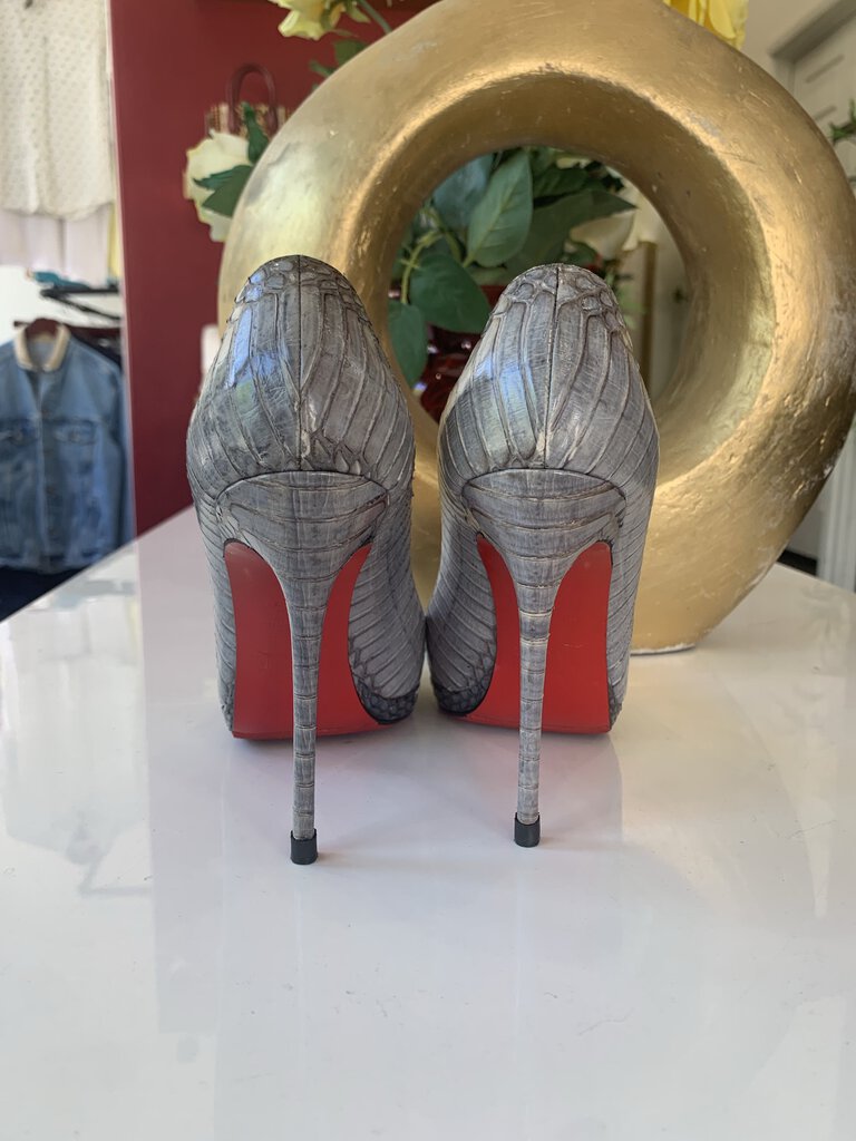 Louboutin Grey Croc Embossed Heels