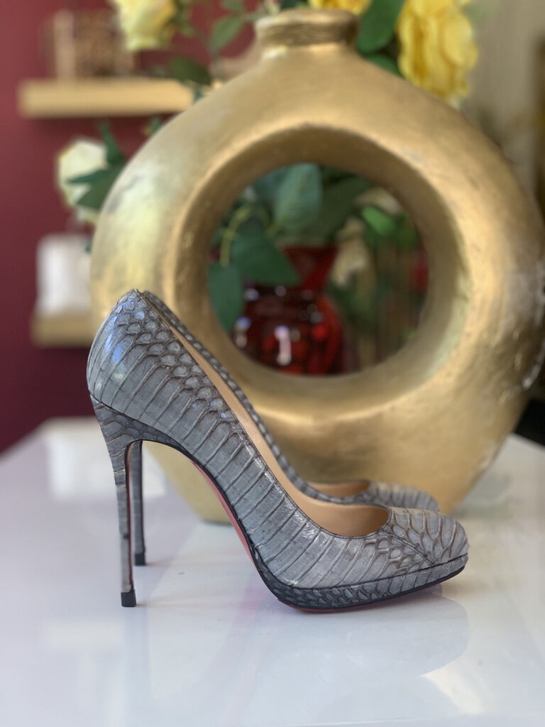 Louboutin Grey Croc Embossed Heels