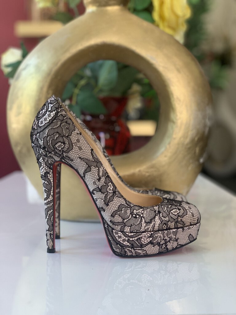 Louboutin Black Lace Pumps