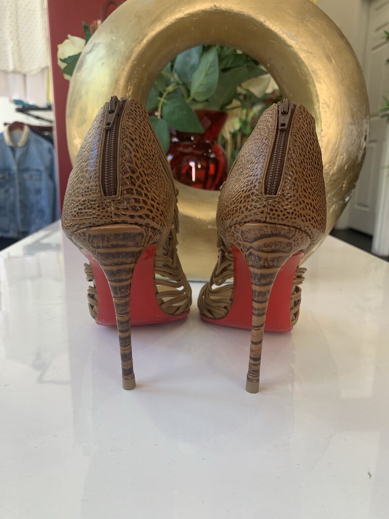 Louboutin Amal Brown Leather Cage Heels