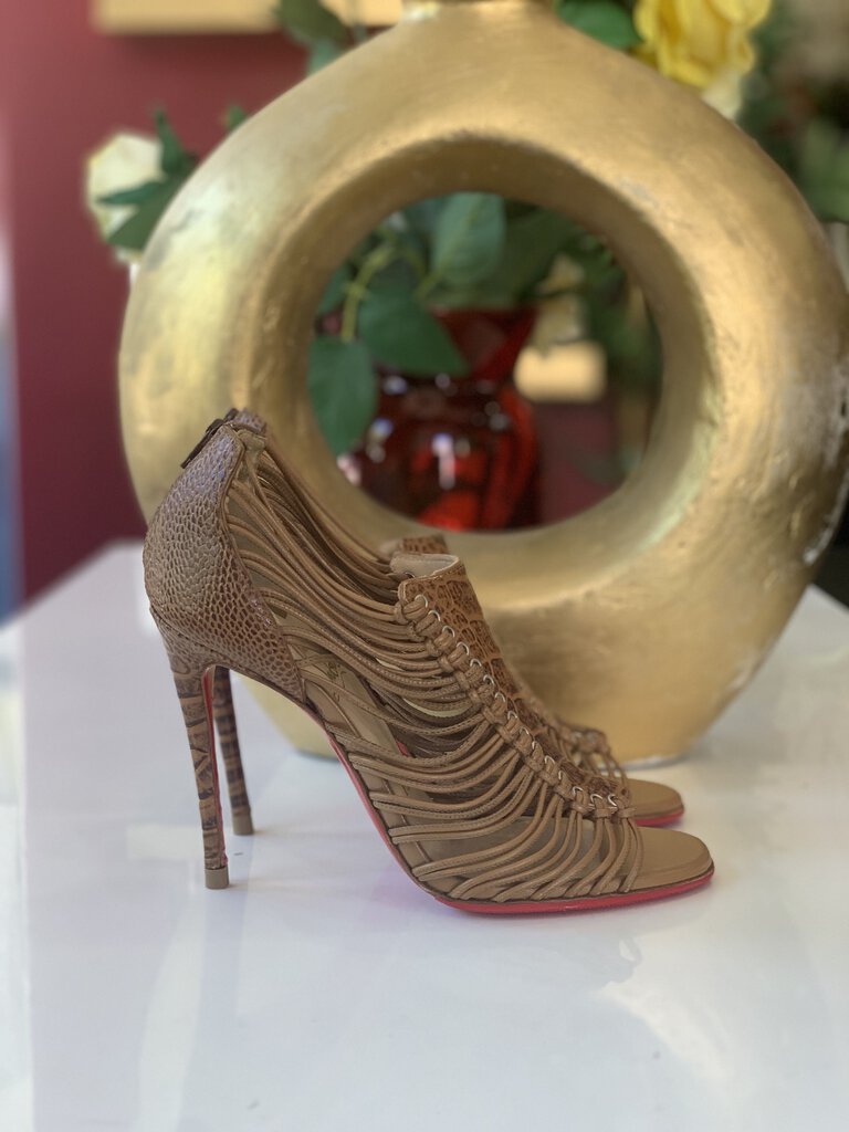 Louboutin Amal Brown Leather Cage Heels