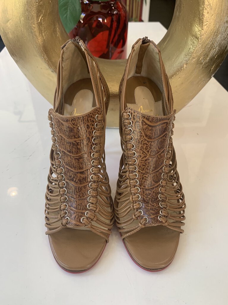 Louboutin Amal Brown Leather Cage Heels