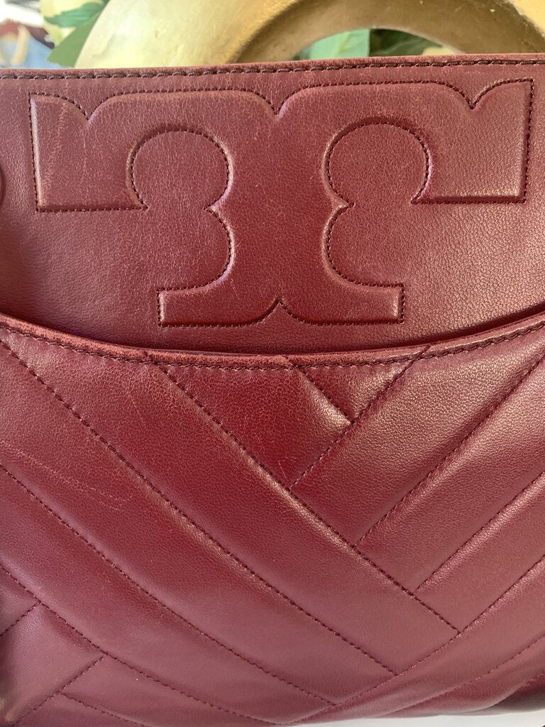 Tory Burch Plum Leather Gold Hardware Tote