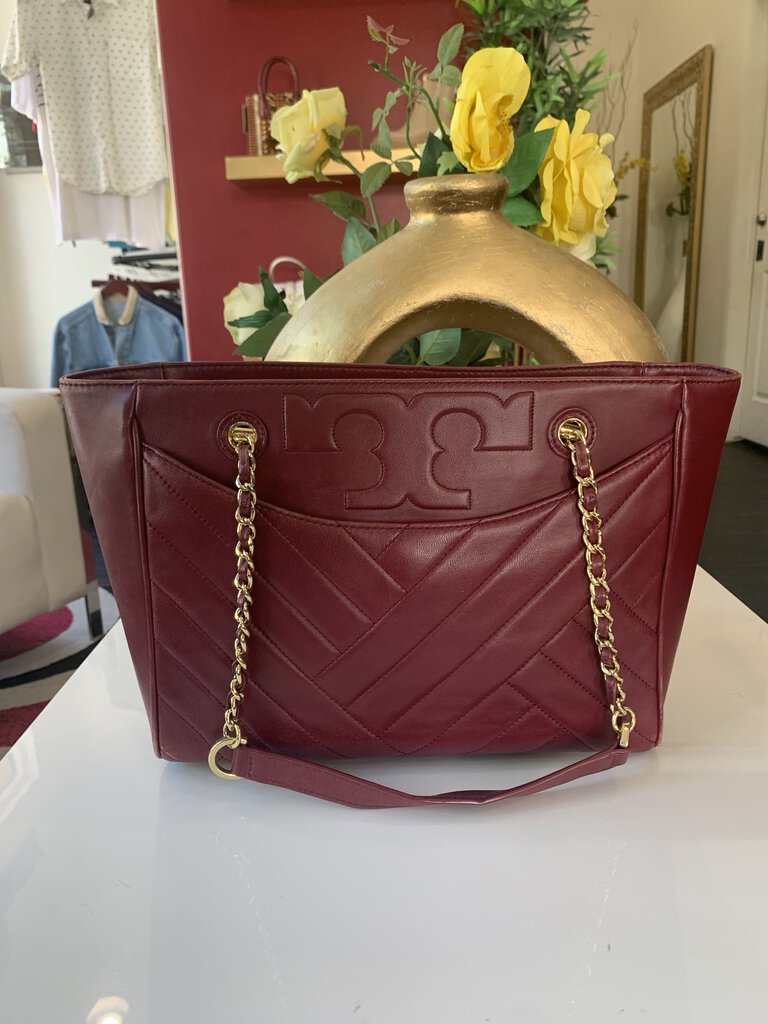 Tory Burch Plum Leather Gold Hardware Tote