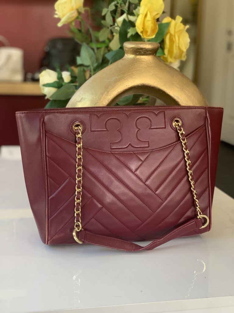 Tory Burch Plum Leather Gold Hardware Tote