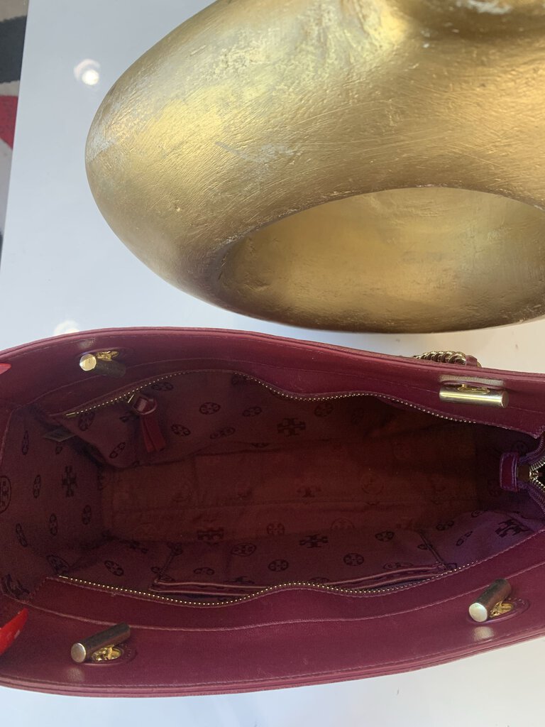 Tory Burch Plum Leather Gold Hardware Tote