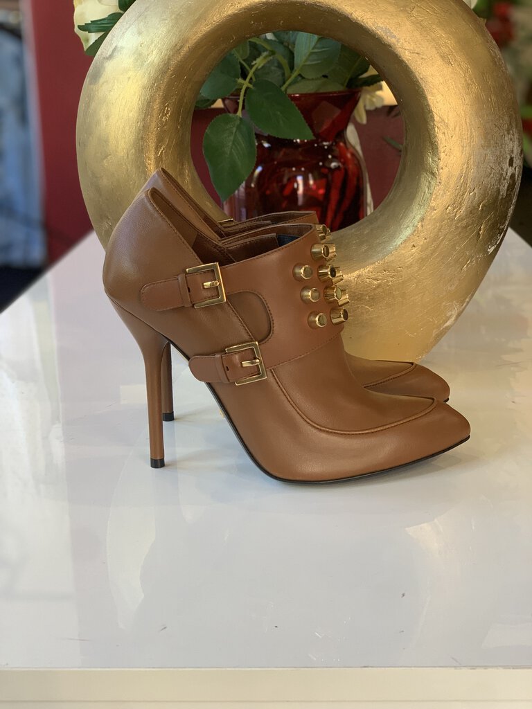 Gucci Brown Leather Stud Charlotte Ankle Boots