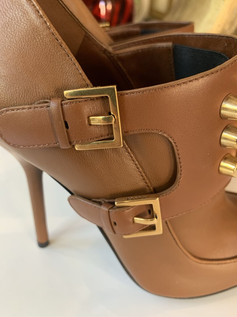 Gucci Brown Leather Stud Charlotte Ankle Boots