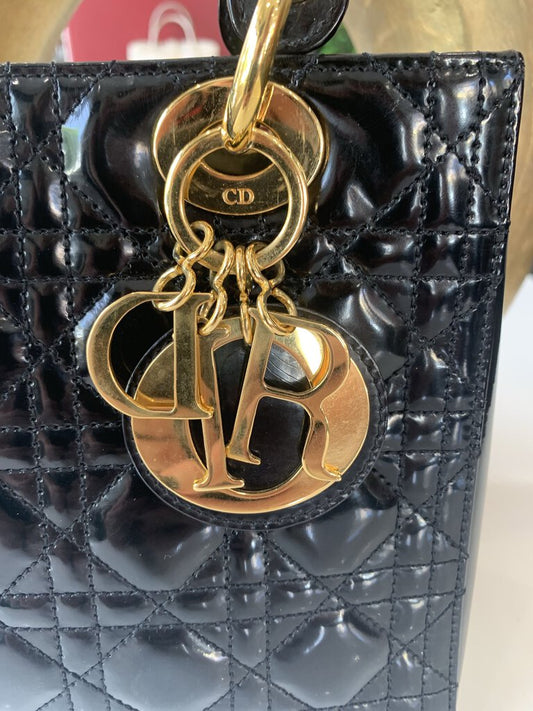 Christian Dior Black Patent Leather Lady Dior Handbag