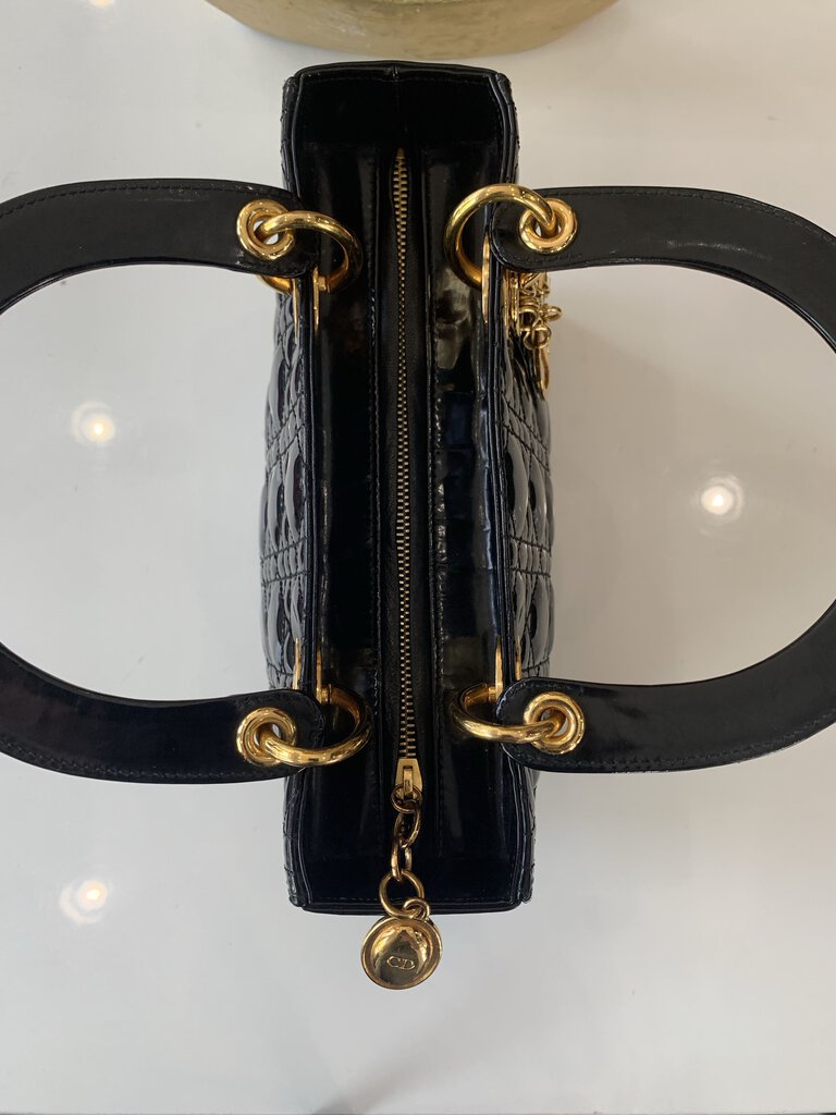 Christian Dior Black Patent Leather Lady Dior Handbag