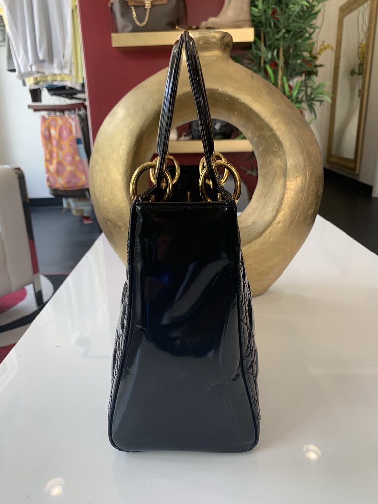 Christian Dior Black Patent Leather Lady Dior Handbag