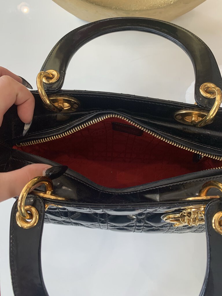 Christian Dior Black Patent Leather Lady Dior Handbag