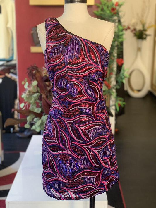 Lulus Pink and Purple Sequin S/L Dress