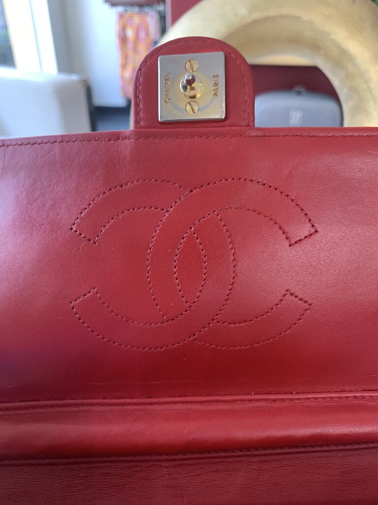 Chanel Red Lambskin Quilted Single Flap