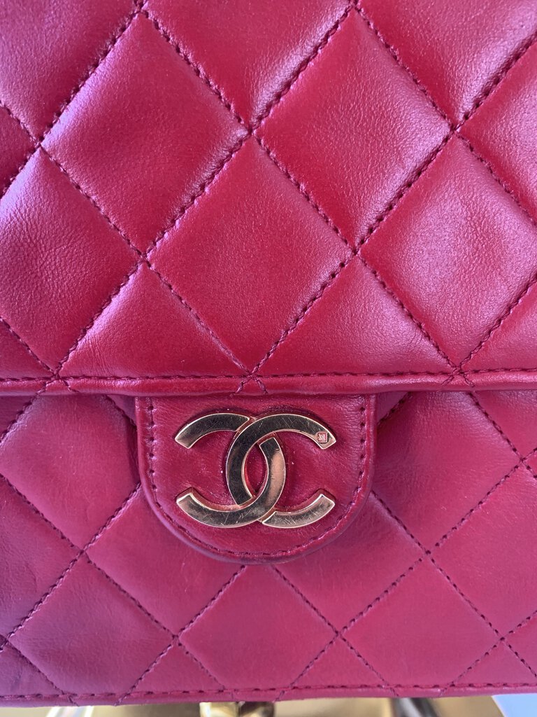 Chanel Red Lambskin Quilted Single Flap