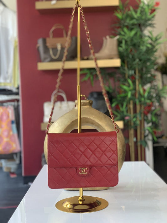 Chanel Red Lambskin Quilted Single Flap