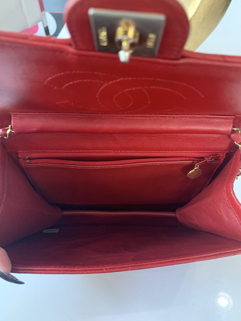 Chanel Red Lambskin Quilted Single Flap