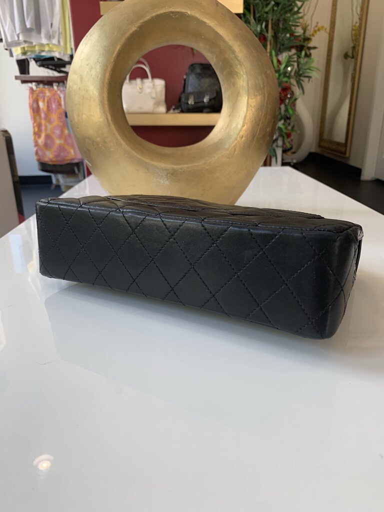 CHANEL PARIS BLACK QUILTED TWO TONE DOUBLE FLAP