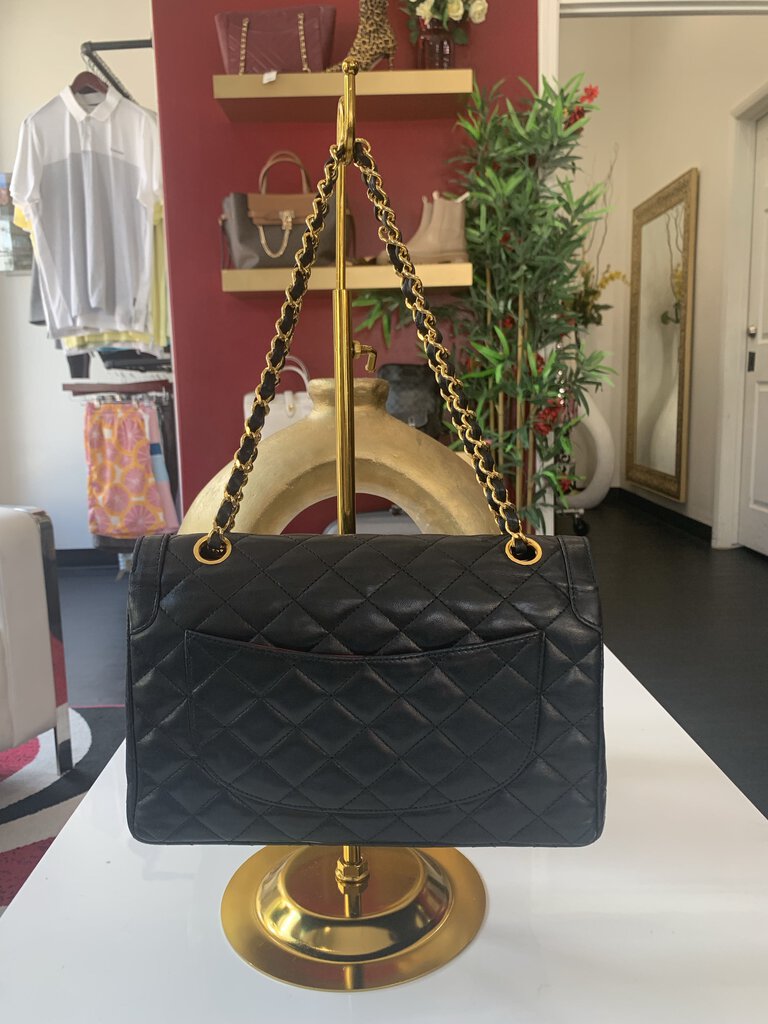 CHANEL PARIS BLACK QUILTED TWO TONE DOUBLE FLAP