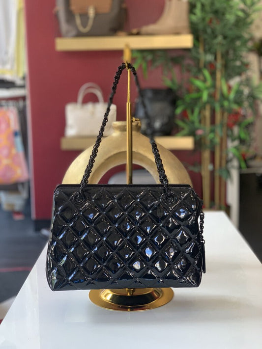 Chanel Black Patent Leather Quilted Handbag