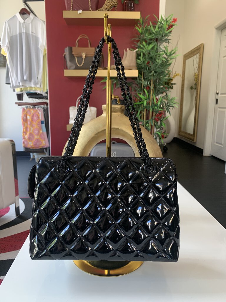 Chanel Black Patent Leather Quilted Handbag