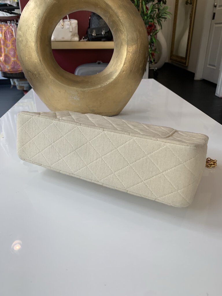 Chanel Beige Cotton Double Flap Quilted Handbag