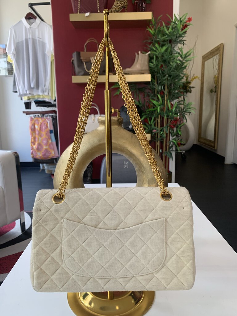 Chanel Beige Cotton Double Flap Quilted Handbag