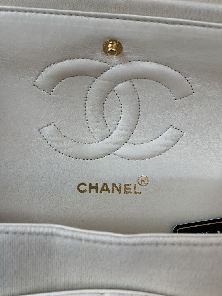 Chanel Beige Cotton Double Flap Quilted Handbag