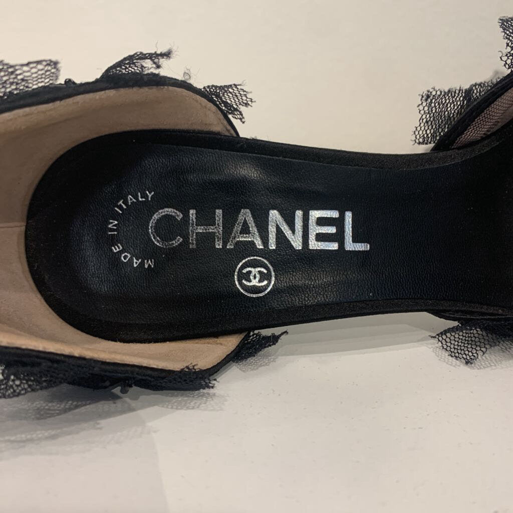 Chanel Black Lace Beaded Pumps