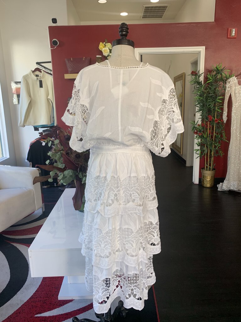 Farm Rio White S/S Tiered Lace Dress